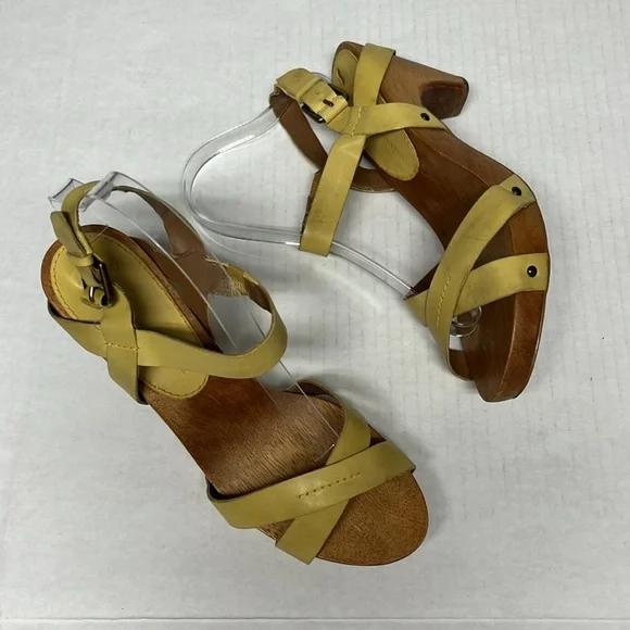 Anthropologie Schuler & Sons Yellow Wood Clog Sandal heel 8.5 Retro Cottagecore - Picture 8 of 16